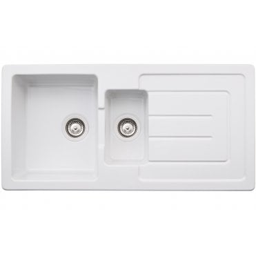 Abode Acton 1.5 Bowl and Drainer Ceramic Inset Sink - White