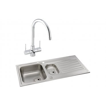 Abode Connekt 1.5 Bowl Inset Stainless Steel Sink and Nexa Tap Pack