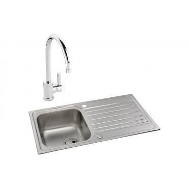 Abode Connekt 1 Bowl Inset Stainless Steel Sink and Atlas Tap Pack