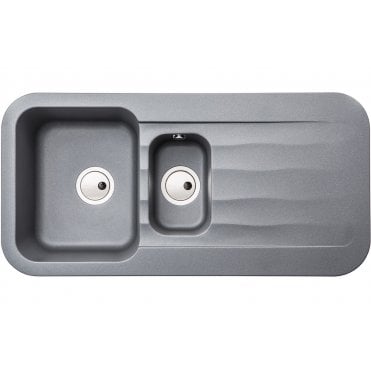 Abode Dune 1.5 Bowl and Drainer Granite Inset Sink - Grey Metallic