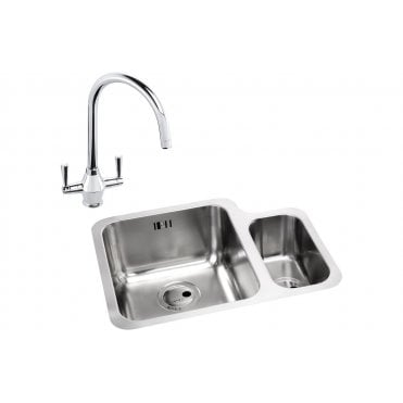 Abode Matrix 1.5 Bowl Left Hand Main Bowl Undermount Stainless Steel Sink and Astral Tap Pack