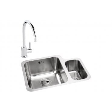 Abode Matrix 1.5 Bowl Left Hand Main Bowl Undermount Stainless Steel Sink and Atlas Tap Pack