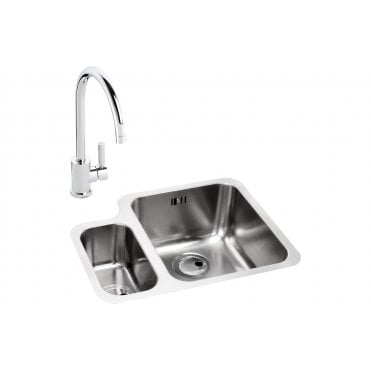Abode Matrix 1.5 Bowl Right Hand Main Bowl Undermount Stainless Steel Sink and Atlas Tap Pack