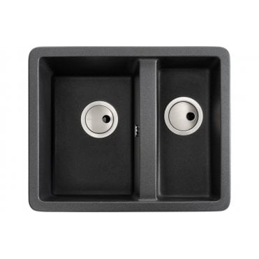 Abode Matrix Sq GR15 1.5 Bowl Granite Inset/Undermount Sink - Black Metallic