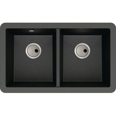 Abode Matrix Sq GR15 2 Bowl Granite Undermount Sink - Black Metallic