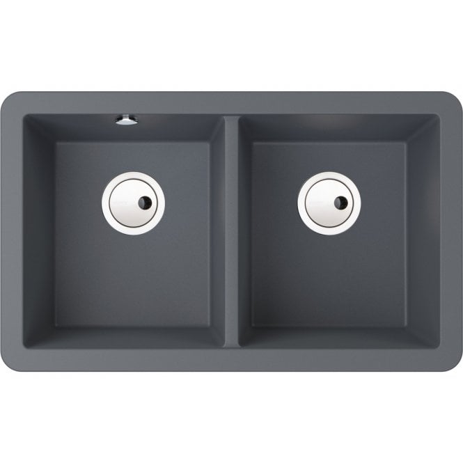 Abode  Matrix Sq GR15 2 Bowl Granite Undermount Sink - Grey Metallic
