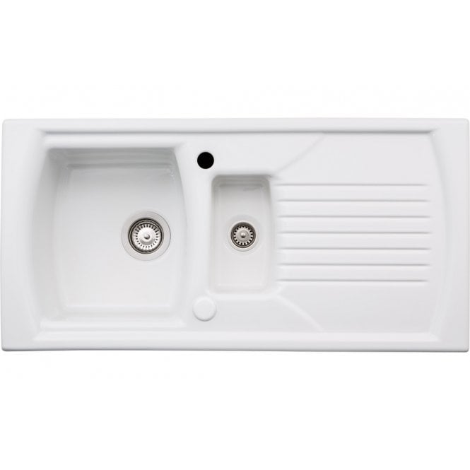 Abode  Milford 1.5 Bowl and Drainer Ceramic Inset Sink - White
