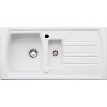 Abode Milford 1.5 Bowl and Drainer Ceramic Inset Sink - White