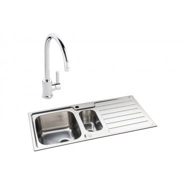 Abode Neron 1.5 Bowl Inset Stainless Steel Sink and Atlas Tap Pack