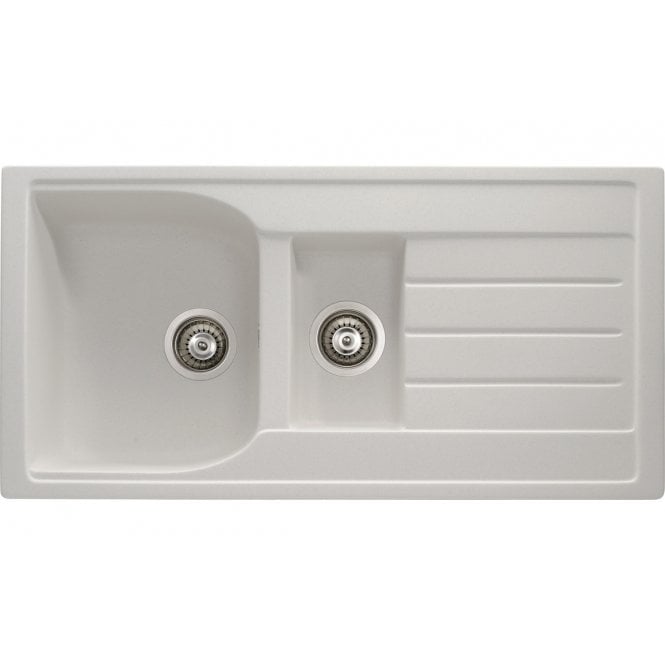 Abode  Oriel 1.5 Bowl and Drainer Granite Inset Sink - Frost White