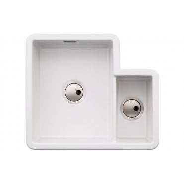 Abode Sandon 1.5 Bowl Ceramic Undermount/Inset Sink with Reduced Size Second Bowl- White