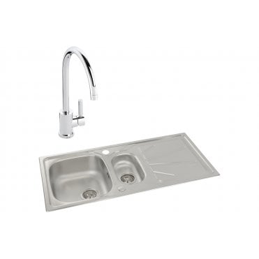 Abode Trydent 1.5 Bowl Inset Stainless Steel Sink and Atlas Tap Pack