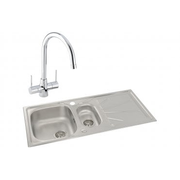Abode Trydent 1.5 Bowl Inset Stainless Steel Sink and Nexa Tap Pack