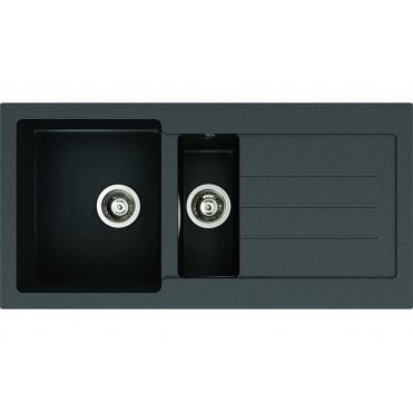 Abode Xcite 1.5 Bowl and Drainer Granite Inset Sink - Black Metallic