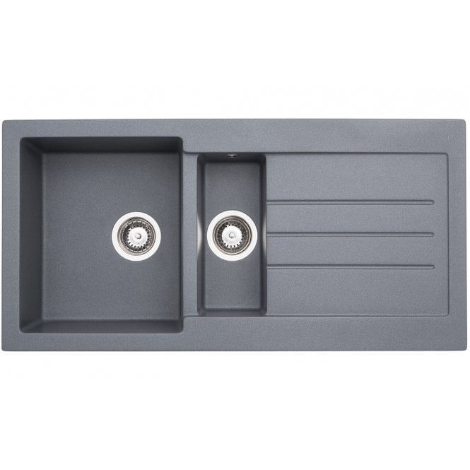 Abode  Xcite 1.5 Bowl and Drainer Granite Inset Sink - Grey Metallic