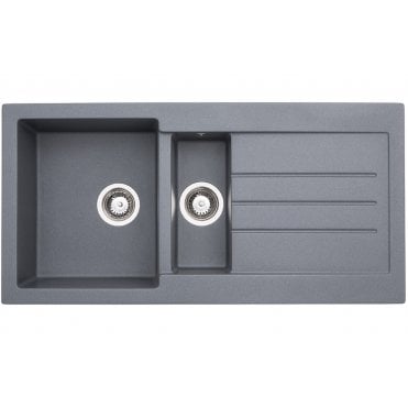 Abode Xcite 1.5 Bowl and Drainer Granite Inset Sink - Grey Metallic