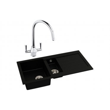 Abode Xcite 1.5 Bowl Inset Black Metallic Sink and Astral Tap Pack
