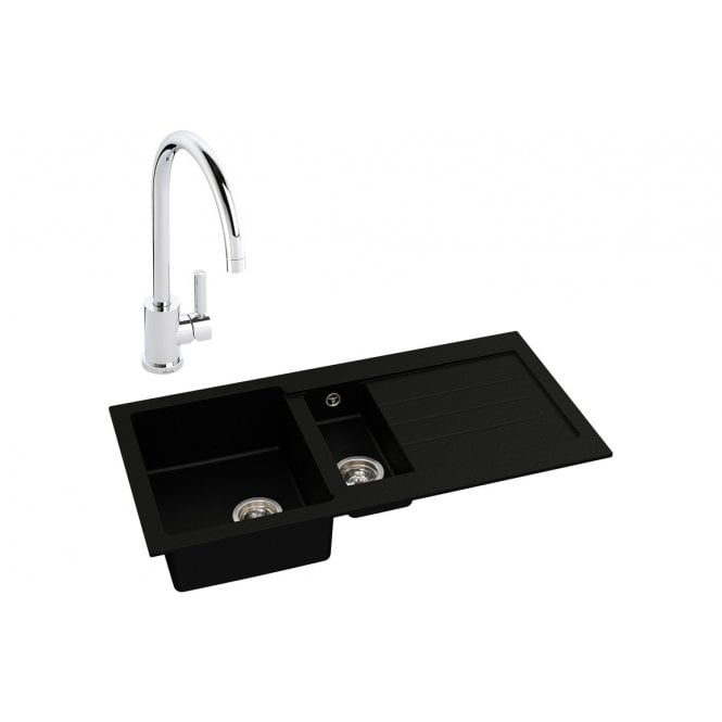 Abode  Xcite 1.5 Bowl Inset Black Metallic Sink and Atlas Tap Pack