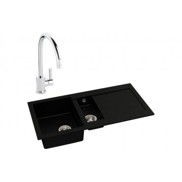 Abode Xcite 1.5 Bowl Inset Black Metallic Sink and Atlas Tap Pack