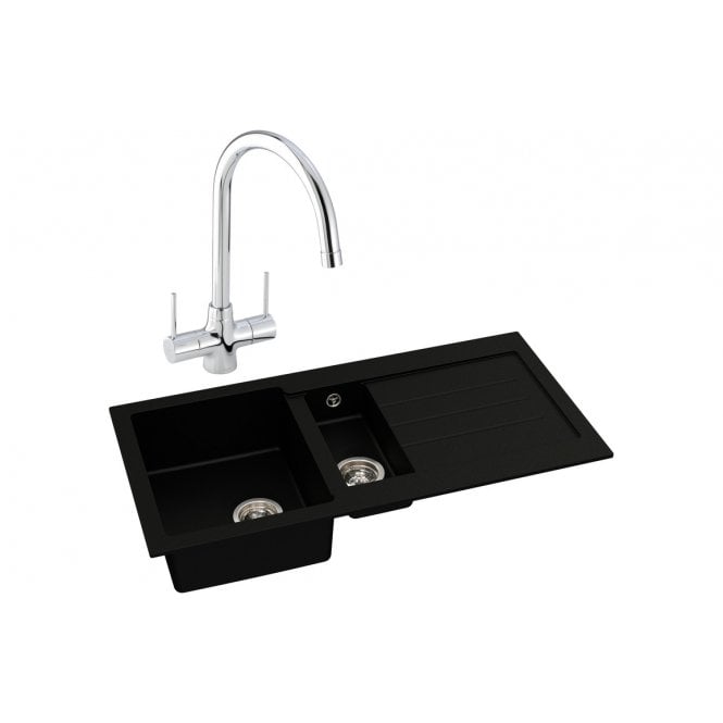 Abode  Xcite 1.5 Bowl Inset Black Metallic Sink and Nexa Tap Pack