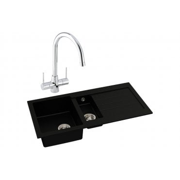 Abode Xcite 1.5 Bowl Inset Black Metallic Sink and Nexa Tap Pack
