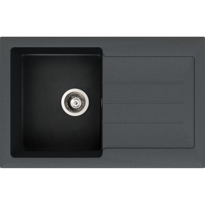 Abode  Xcite 1 Bowl and Drainer Granite Inset Sink - Black Metallic