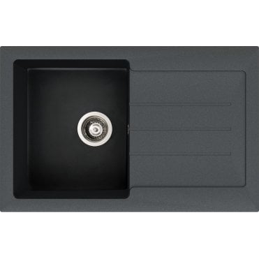 Abode Xcite 1 Bowl and Drainer Granite Inset Sink - Black Metallic