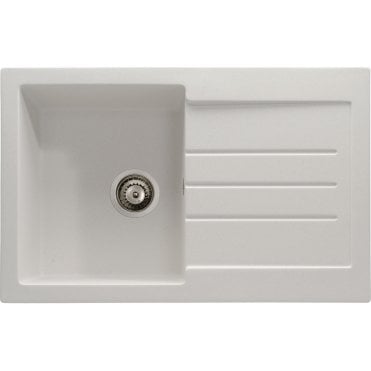 Abode Xcite 1 Bowl and Drainer Granite Inset Sink - Frost White