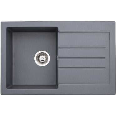 Abode Xcite 1 Bowl and Drainer Granite Inset Sink - Grey Metallic