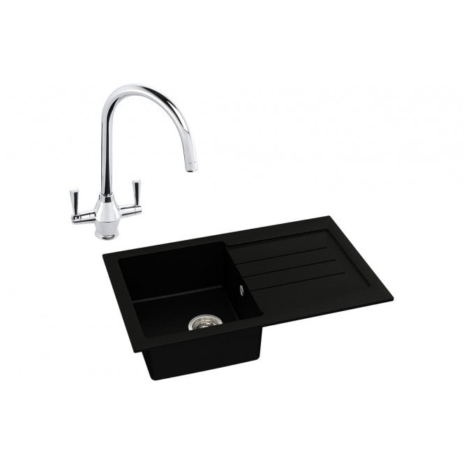 Abode  Xcite 1 Bowl Inset Black Metallic Sink and Astral Tap Pack