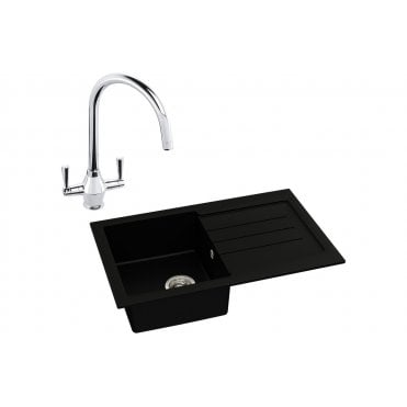 Abode Xcite 1 Bowl Inset Black Metallic Sink and Astral Tap Pack