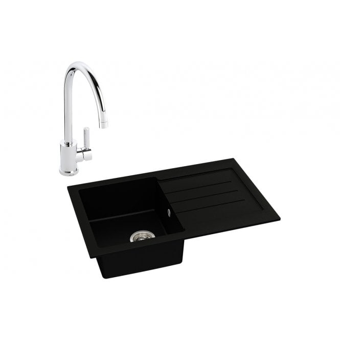 Abode  Xcite 1 Bowl Inset Black Metallic Sink and Atlas Tap Pack