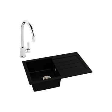 Abode Xcite 1 Bowl Inset Black Metallic Sink and Atlas Tap Pack