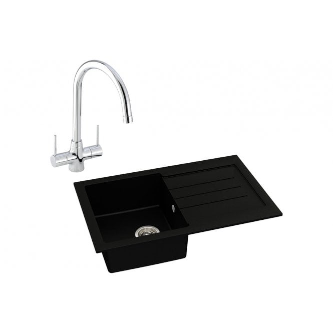 Abode  Xcite 1 Bowl Inset Black Metallic Sink and Nexa Tap Pack