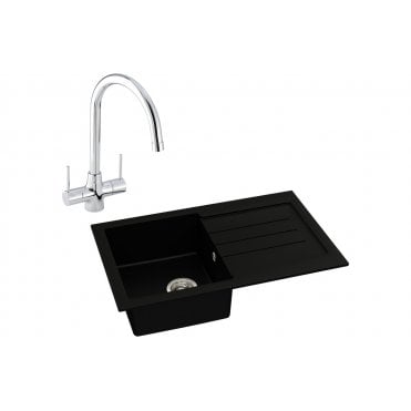 Abode Xcite 1 Bowl Inset Black Metallic Sink and Nexa Tap Pack