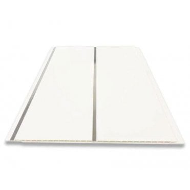 Aqua 250 PVC White Gloss Silver Stripe Wall & Ceiling Panels Covers 2.7M2
