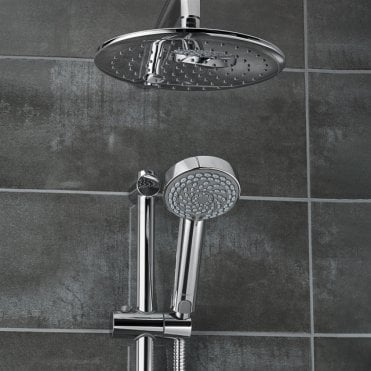 Aqualisa Quartz Touch Exposed Shower With Ceiling Mounted Fixed And Adjustable Heads - Pumped - Chrome