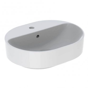 Geberit VariForm Elliptic Lay-On 500mm Wall Hung Basin With Overflow-1 Tap Hole