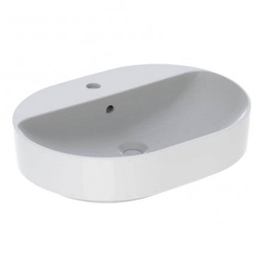 Geberit VariForm Elliptic Lay-On 600mm Wall Hung Basin With Overflow-1 Tap Hole