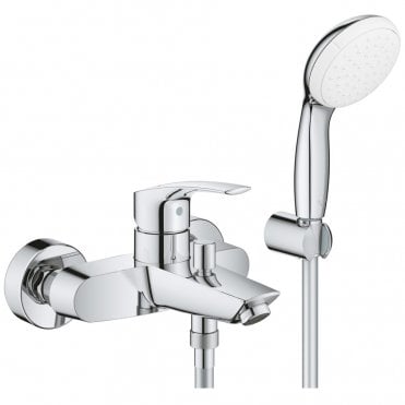 Grohe Euro smart Wall Mounted Bath/Shower Mixer With Shower Set - Chrome
