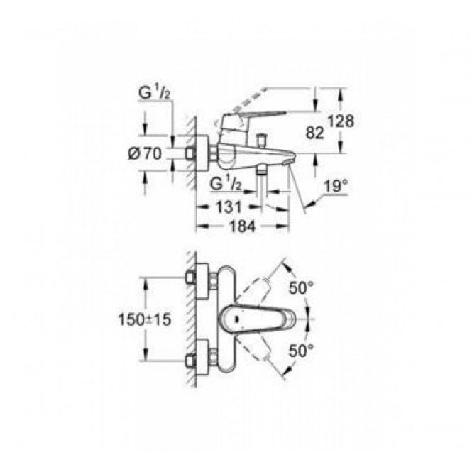 Grohe  Eurodisc Cosmopolitan Single-Lever Bath Shower Mixer - 33390002