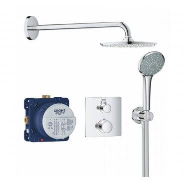 Grohe Grohtherm Perfect Shower Set Square With Rainshower Cosmopolitan 210 & Hand Shower - 34734000