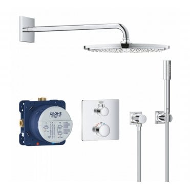 Grohe Grohtherm Perfect Shower Set Square With Rainshower Cosmopolitan 310 & Hand Shower - 34730000