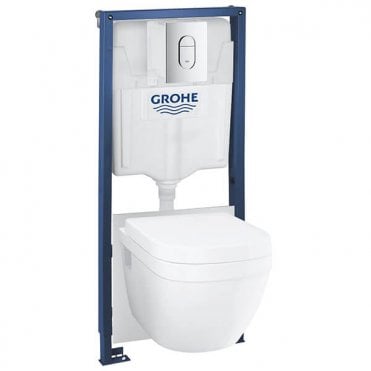 Grohe Rapid SL 5-in-1 Wall Hung Toilet Frame with Concealed Cistern, Rimless WC Pan & Soft Close Seat