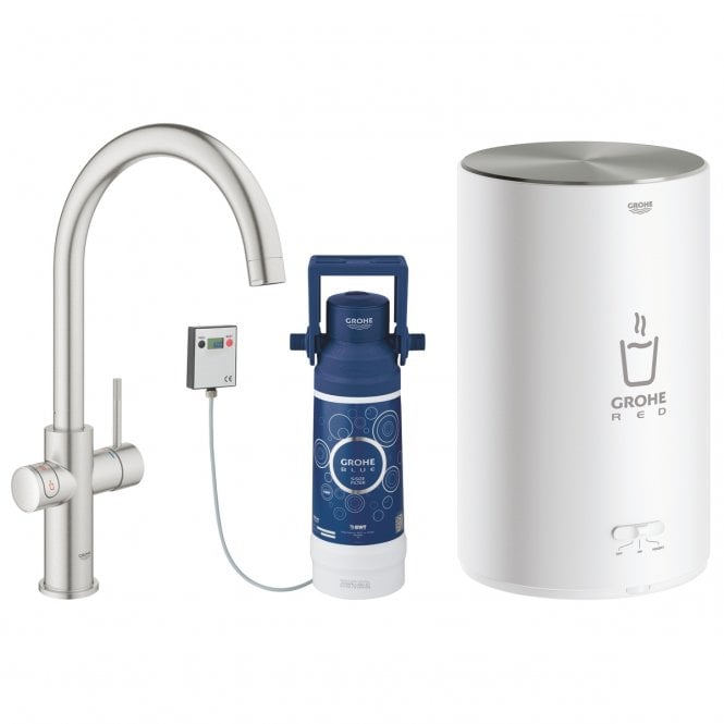 Grohe  RED Duo Instant Boiling Water Kitchen Tap and M Size Boiler - Super steel