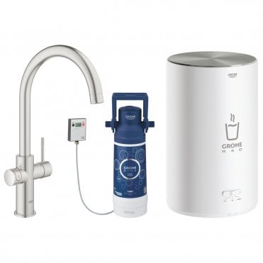 Grohe RED Duo Instant Boiling Water Kitchen Tap and M Size Boiler - Super steel
