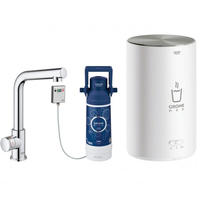 Grohe  RED Mono Pillar Instant Boiling Water Kitchen Tap With M Size Boiler - Chrome