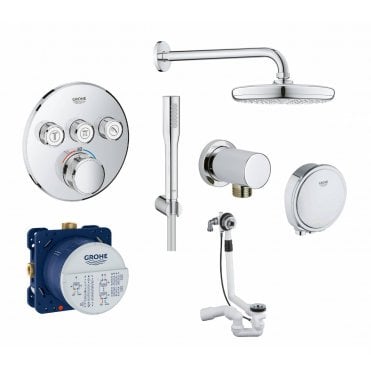 Grohe Smart Control Round Shower Set With Bath Filler Waste & Shower Heads - GPSC002