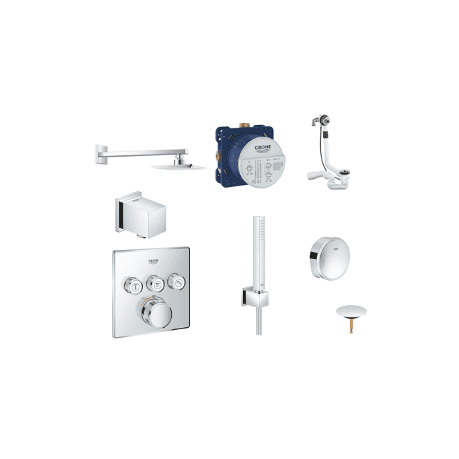 Grohe  Smart Control Square Shower Set With Bath Filler Waste & Shower Heads - GPSC003