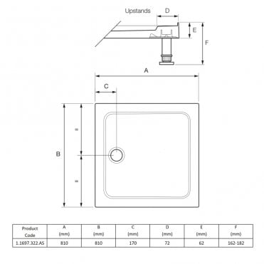 Mira Flight Safe 4 Upstands Anti Slip Square Shower Tray, Waste,  White